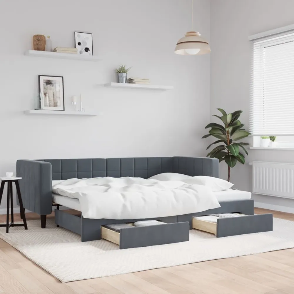 Camper Gordijnrail Slaapbank onderschuifbed en lades 80x200 cm fluweel donkergrijs