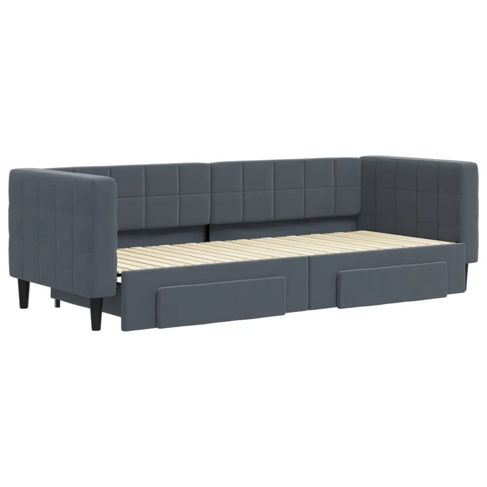 Camper Gordijnrail Slaapbank onderschuifbed en lades 80x200 cm fluweel donkergrijs