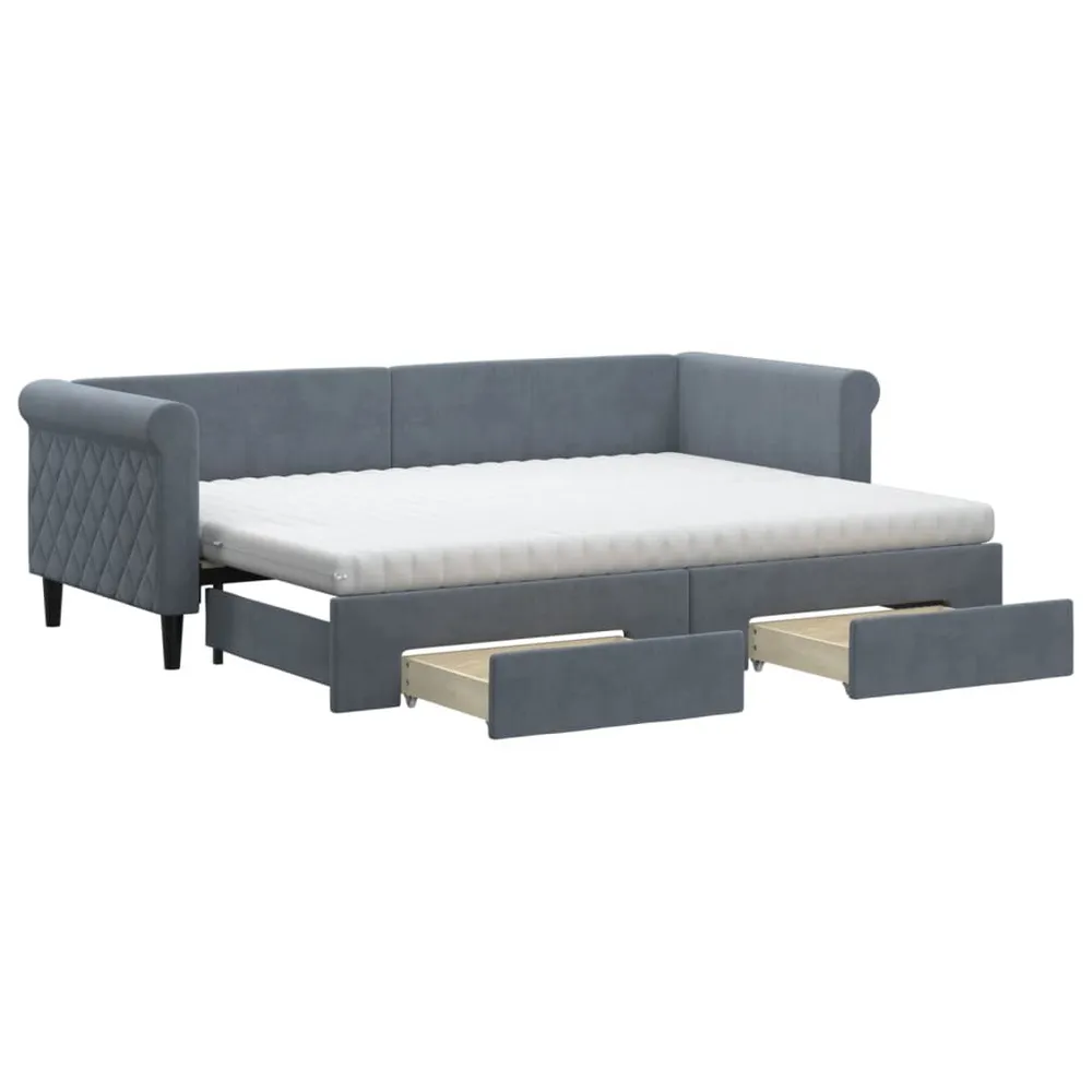 Camper Gordijnrail Slaapbank onderschuifbed en lades 80x200 cm fluweel donkergrijs