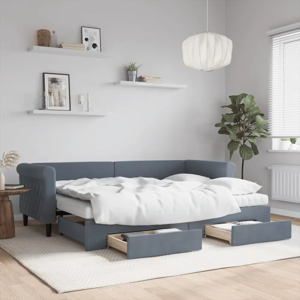 Camper Gordijnrail Slaapbank onderschuifbed en lades 80x200 cm fluweel donkergrijs