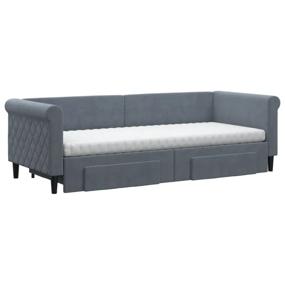 Camper Gordijnrail Slaapbank onderschuifbed en lades 80x200 cm fluweel donkergrijs