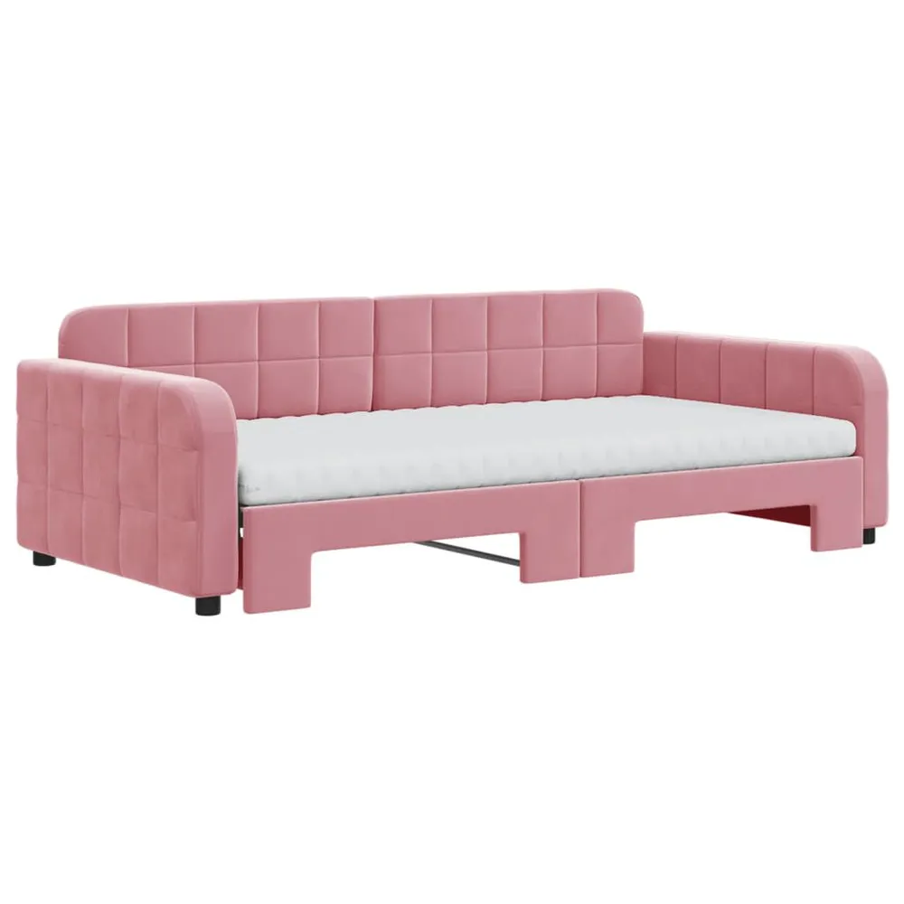 Camper Gordijnrail Slaapbank onderschuifbed en matrassen 100x200 cm fluweel roze