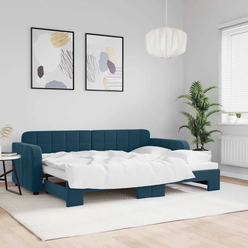 Camper Keukenkast Slaapbank met onderschuifbed 80x200 cm fluweel blauw
