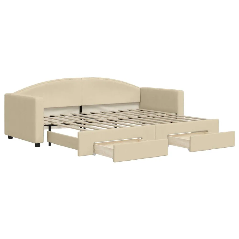 Camper Traploper Slaapbank met onderschuifbed en lades 80x200 cm stof crèmekleur