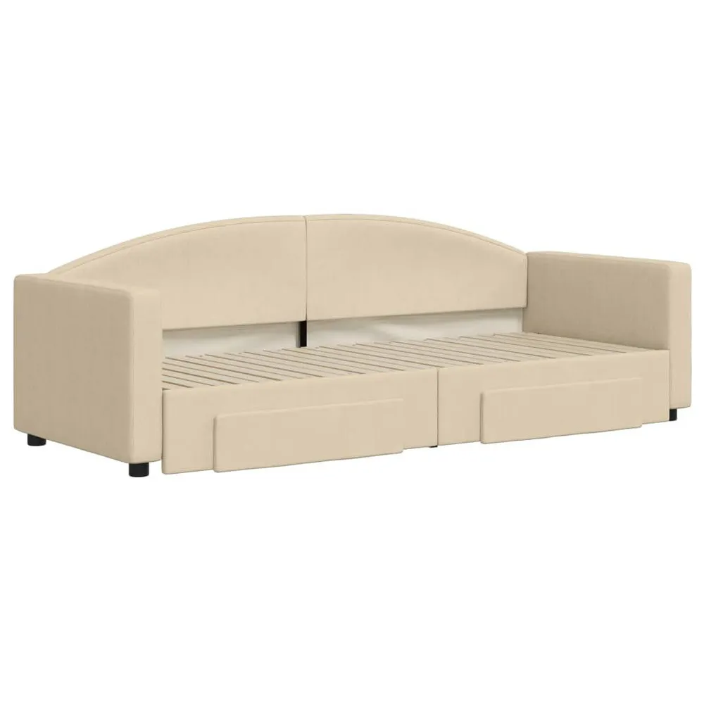 Camper Traploper Slaapbank met onderschuifbed en lades 80x200 cm stof crèmekleur
