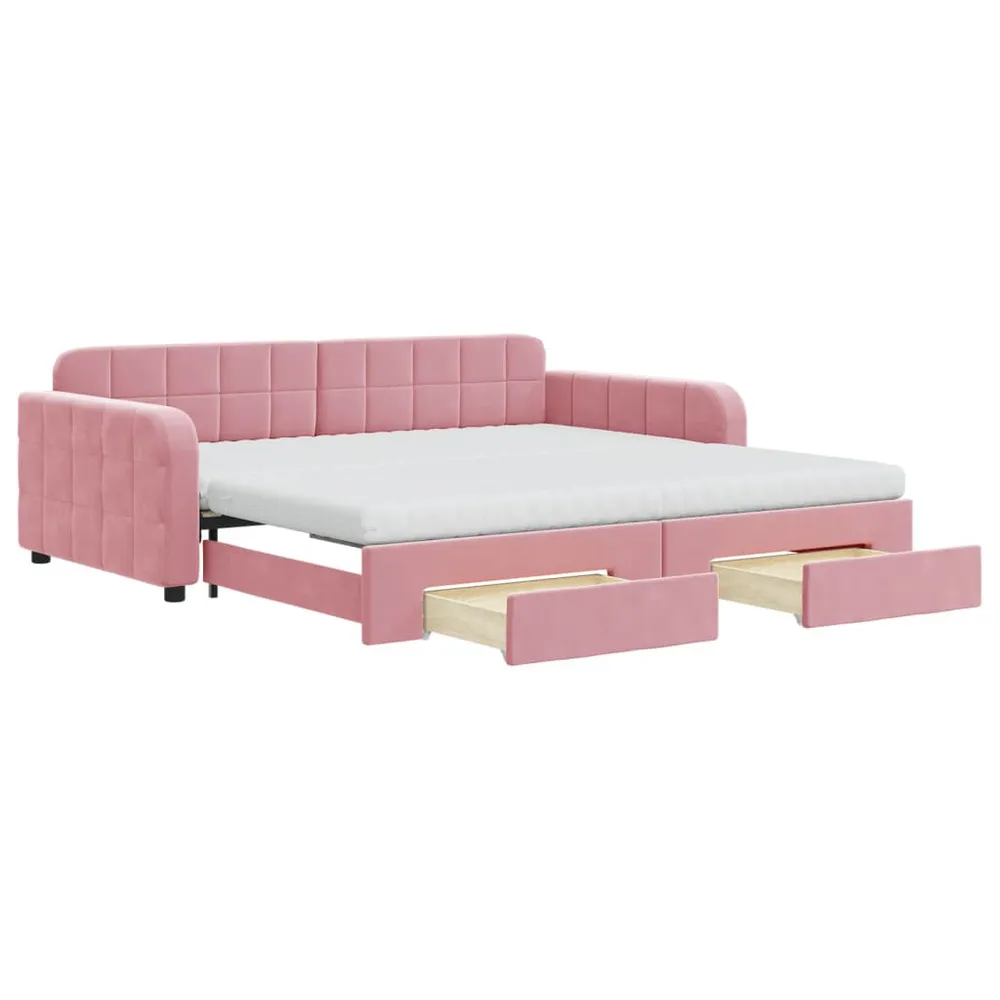 Camper Traploper Slaapbank met onderschuifbed en lades 100x200 cm fluweel roze