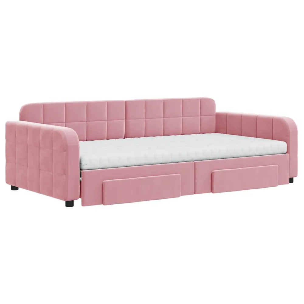 Camper Traploper Slaapbank met onderschuifbed en lades 100x200 cm fluweel roze