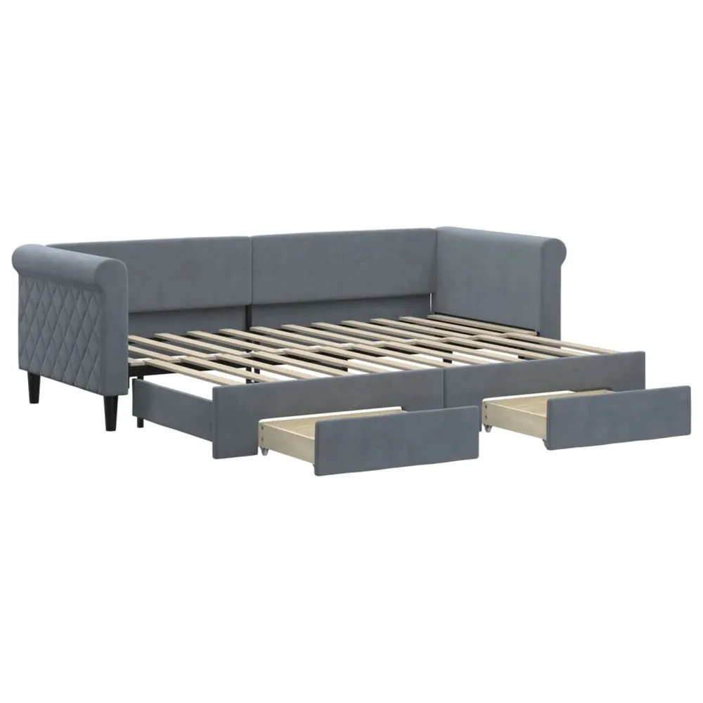 Camper Traploper Slaapbank onderschuifbed en lades 80x200 cm fluweel donkergrijs