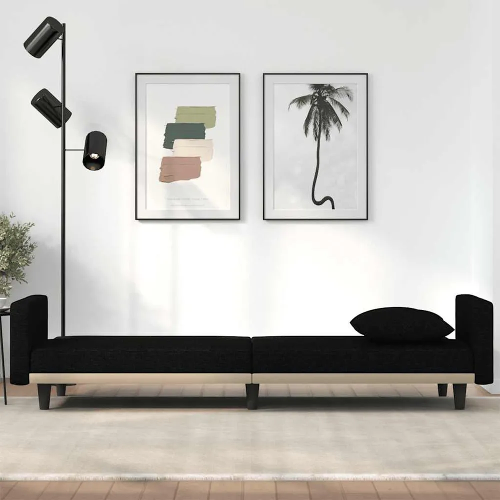 Caravan Ledverlichting Slaapbank met kussens stof zwart