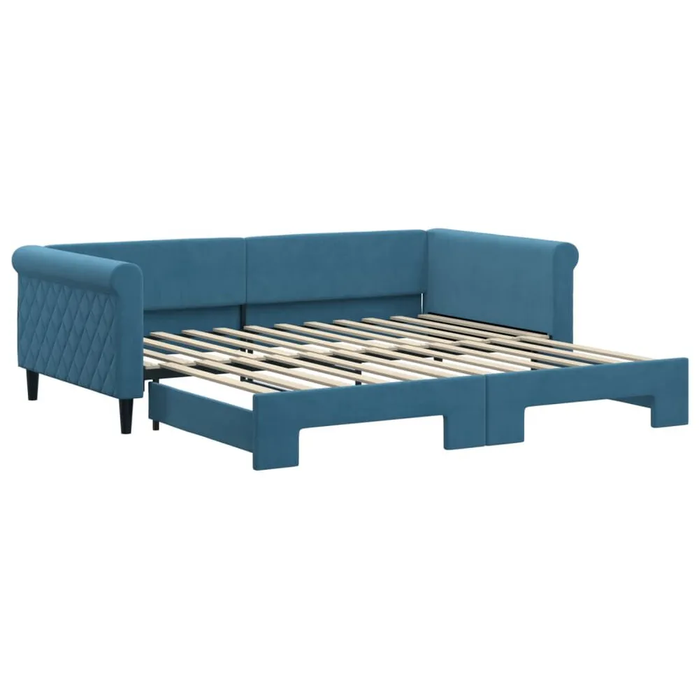 Caravan Ledverlichting Slaapbank met onderschuifbed 100x200 cm fluweel blauw