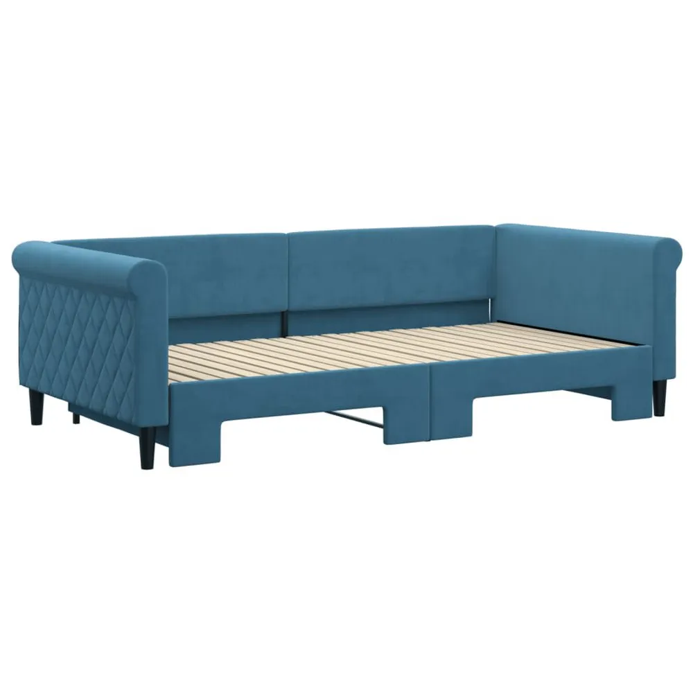 Caravan Ledverlichting Slaapbank met onderschuifbed 100x200 cm fluweel blauw