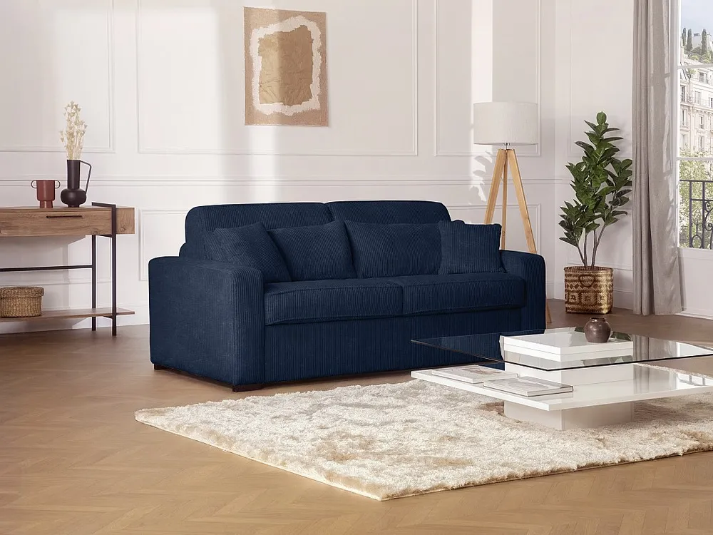 Caravan Matras Express-slaapbank van blauw ribfluweel, bed met latten 140 cm, dikte 18 cm MONDOVI