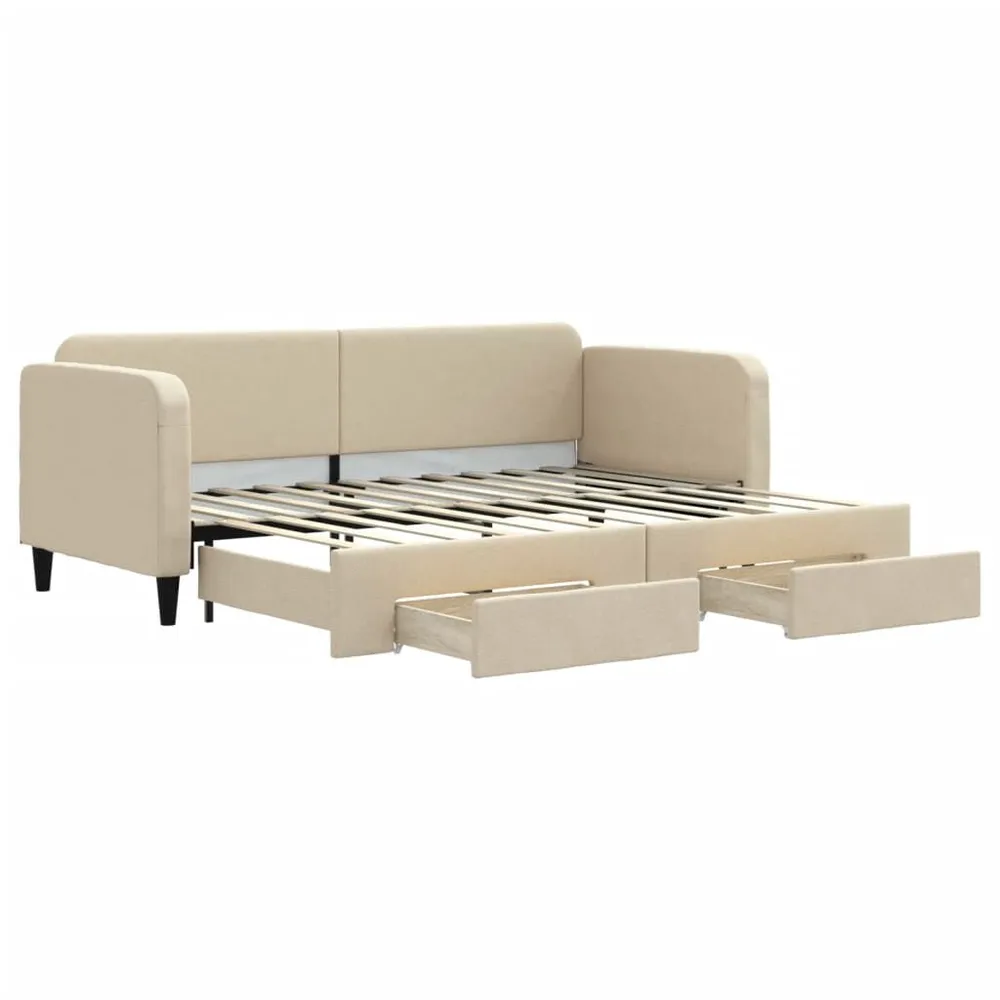 Caravan Matras Slaapbank met onderschuifbed en lades 80x200 cm stof crèmekleur