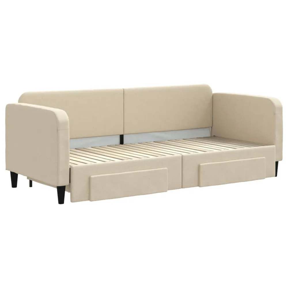 Caravan Matras Slaapbank met onderschuifbed en lades 80x200 cm stof crèmekleur