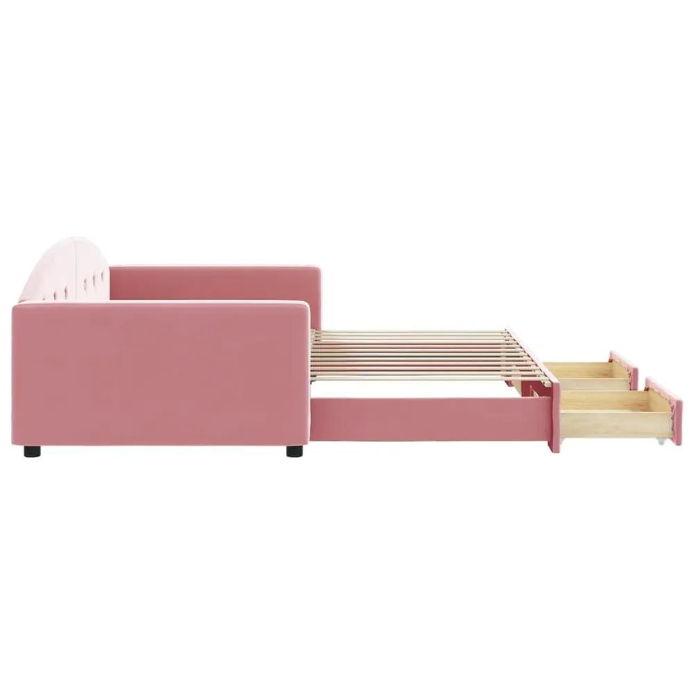 Caravan Matras Slaapbank met onderschuifbed en lades 100x200 cm fluweel roze