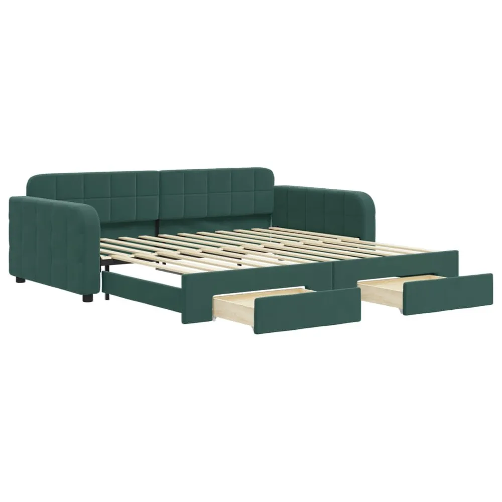 Caravan Matras Slaapbank onderschuifbed lades 100x200 cm fluweel donkergroen
