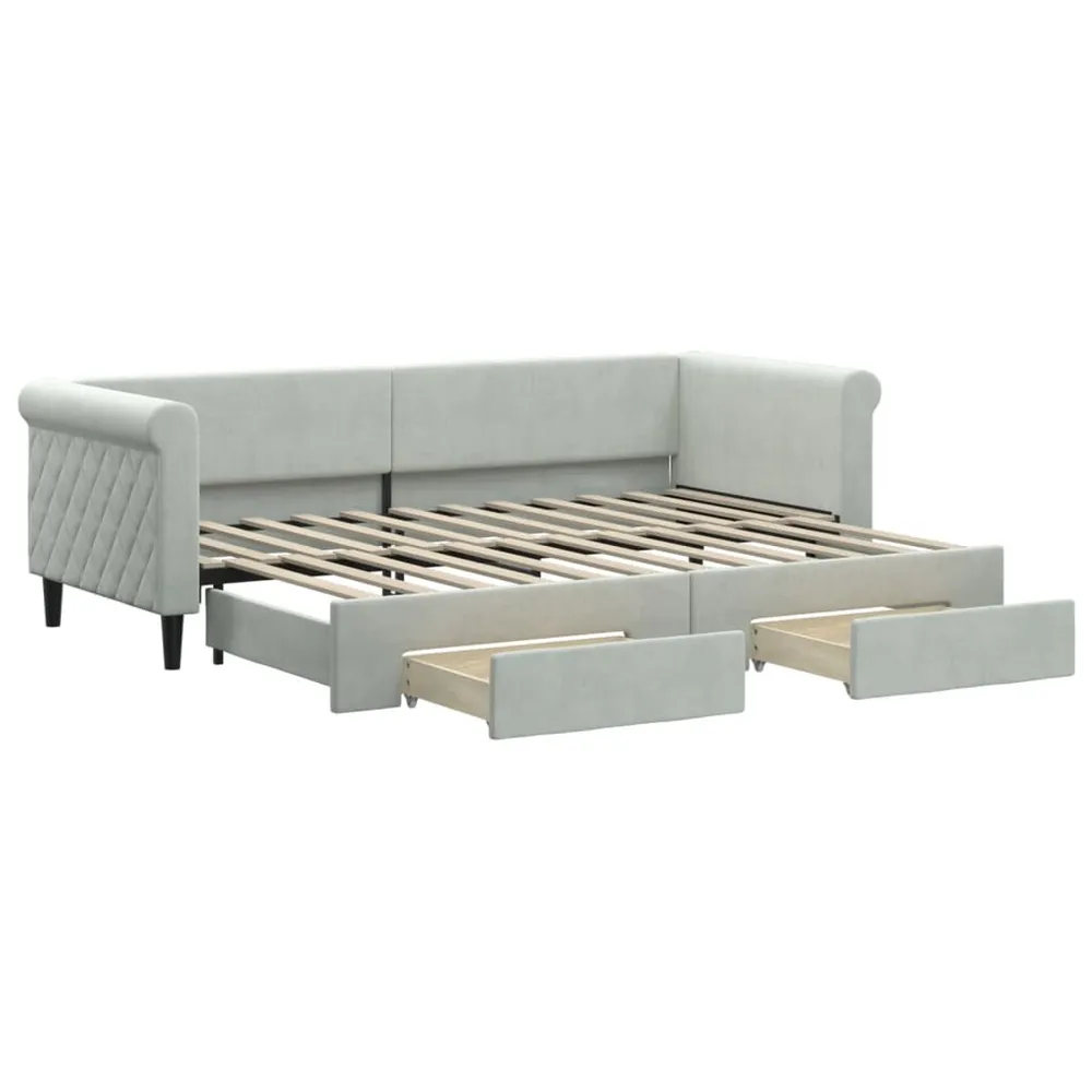 Caravan Matras Slaapbank onderschuifbed en lades 80x200 cm fluweel lichtgrijs