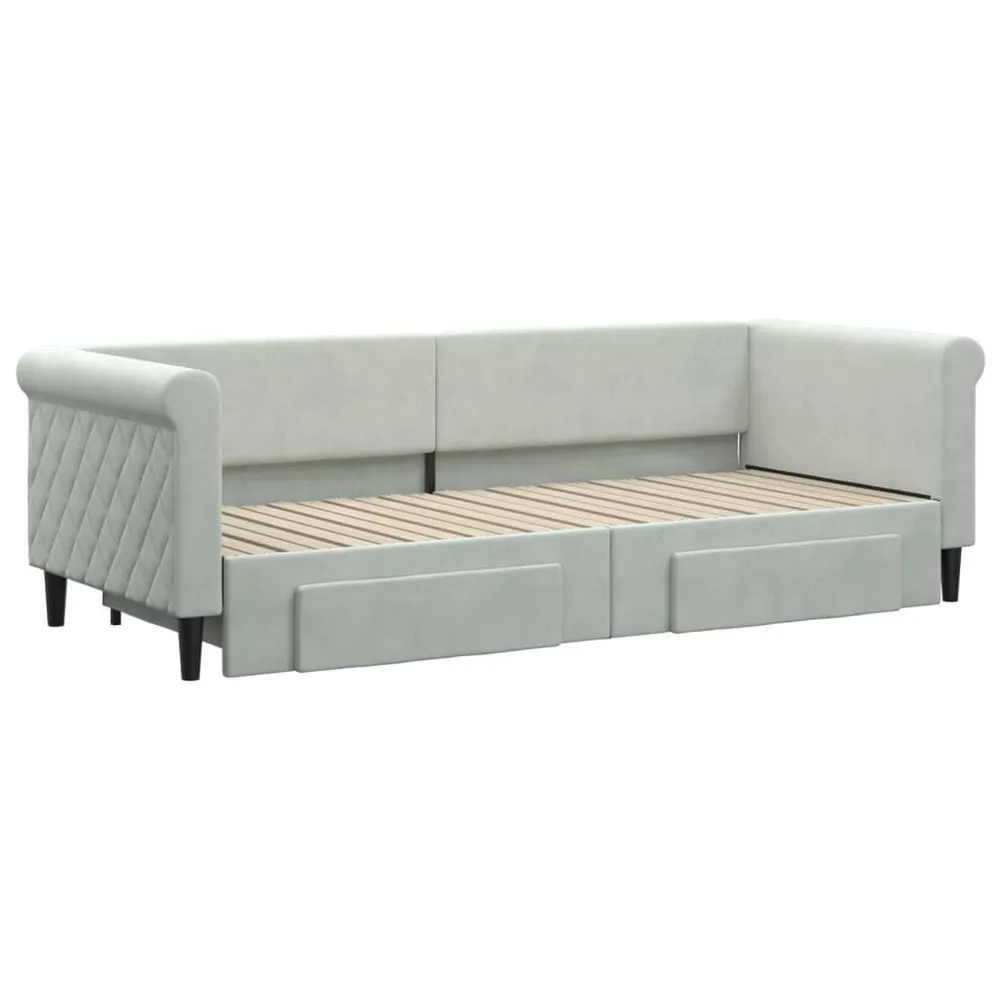 Caravan Matras Slaapbank onderschuifbed en lades 80x200 cm fluweel lichtgrijs