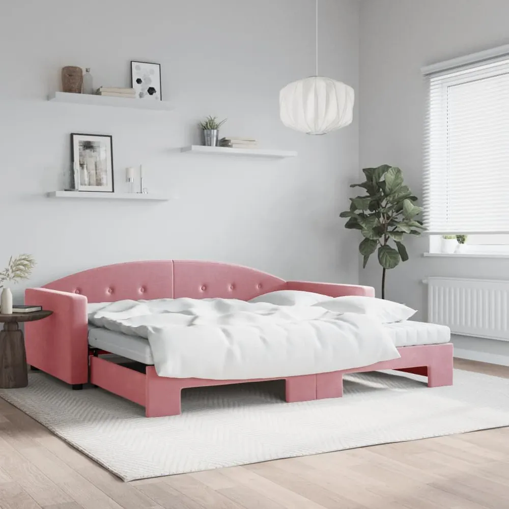 Caravan Matras Slaapbank onderschuifbed en matrassen 100x200 cm fluweel roze
