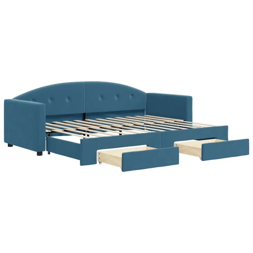 Caravan Opbergnet Slaapbank met onderschuifbed en lades 80x200 cm fluweel blauw