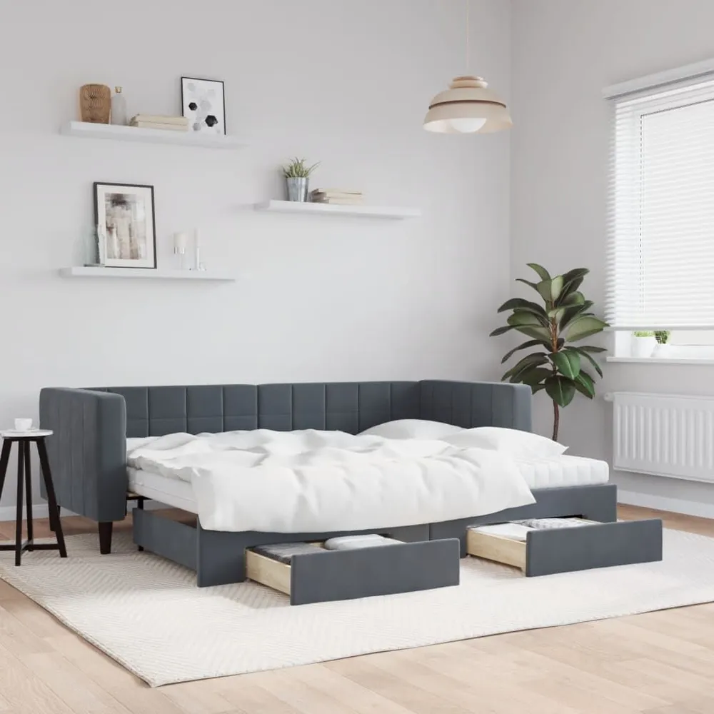 Caravan Opbergnet Slaapbank onderschuifbed en lades 80x200 cm fluweel donkergrijs