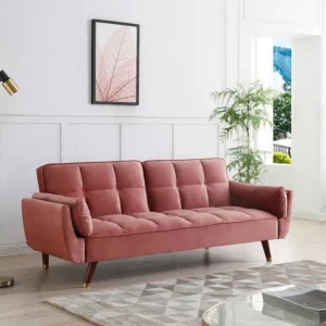 Caravan Zitbank Driezitsslaapbank van roze velours GULCAN