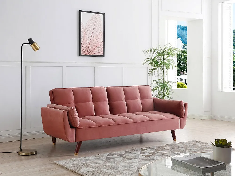 Caravan Zitbank Driezitsslaapbank van roze velours GULCAN