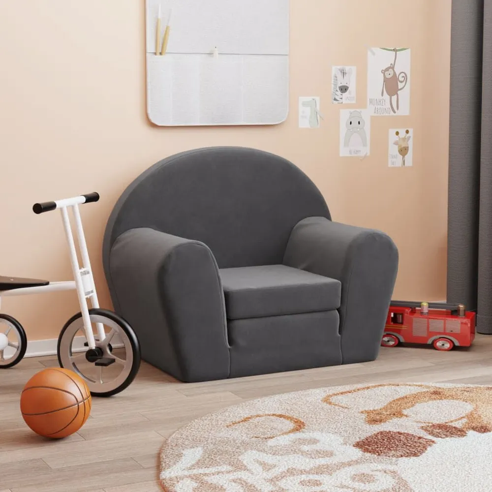 Caravan Zitbank Kinderslaapbank donzig pluche antracietkleurig