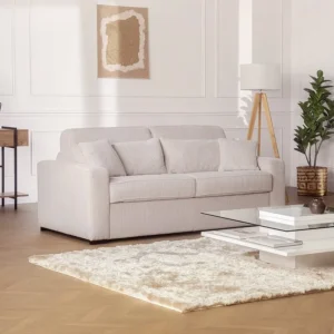 Express-slaapbank van lichtbruin ribfluweel, bed met latten 140 cm, dikte 18cm MONDOVI met Verstelbaar Mechanisme