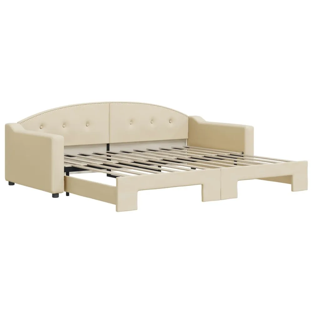 Heavy Duty Slaapbank met onderschuifbed 90x200 cm stof crèmekleurig