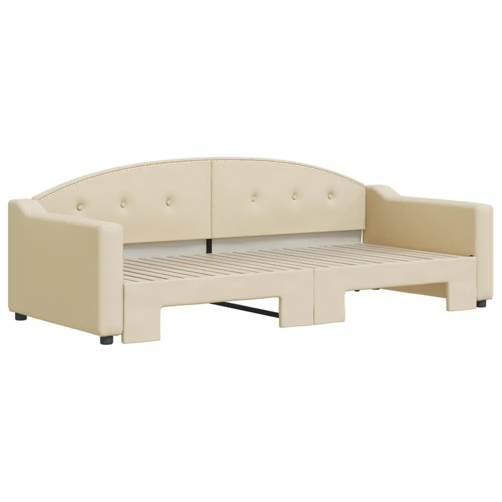 Heavy Duty Slaapbank met onderschuifbed 90x200 cm stof crèmekleurig