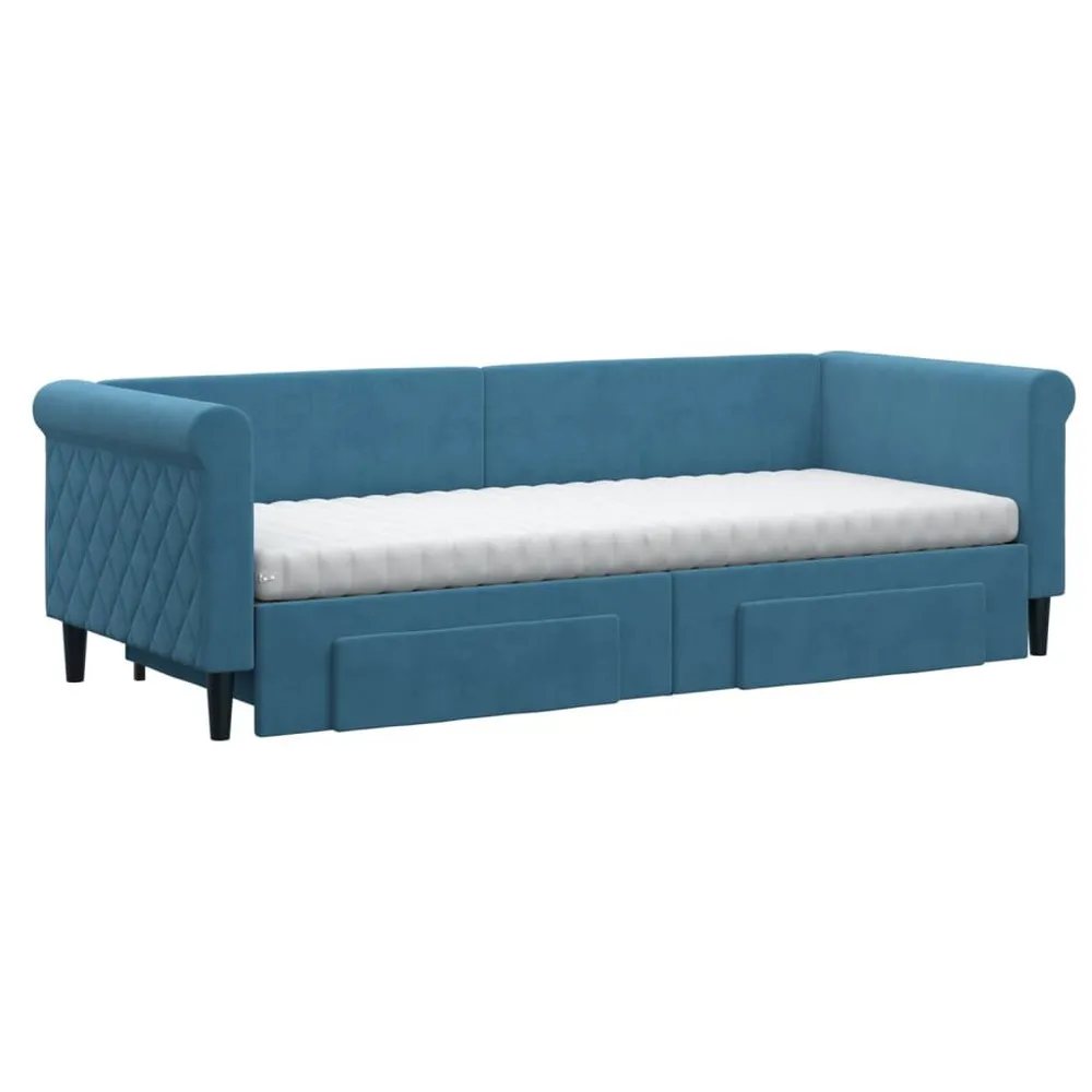 Heavy Duty Slaapbank met onderschuifbed en lades 80x200 cm fluweel blauw