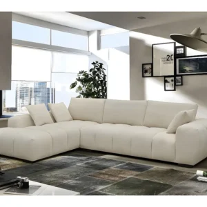 Hoekbank "Monceau" ecru stof - 3 comfortabele zitplaatsen met 6 bijpassende kussens