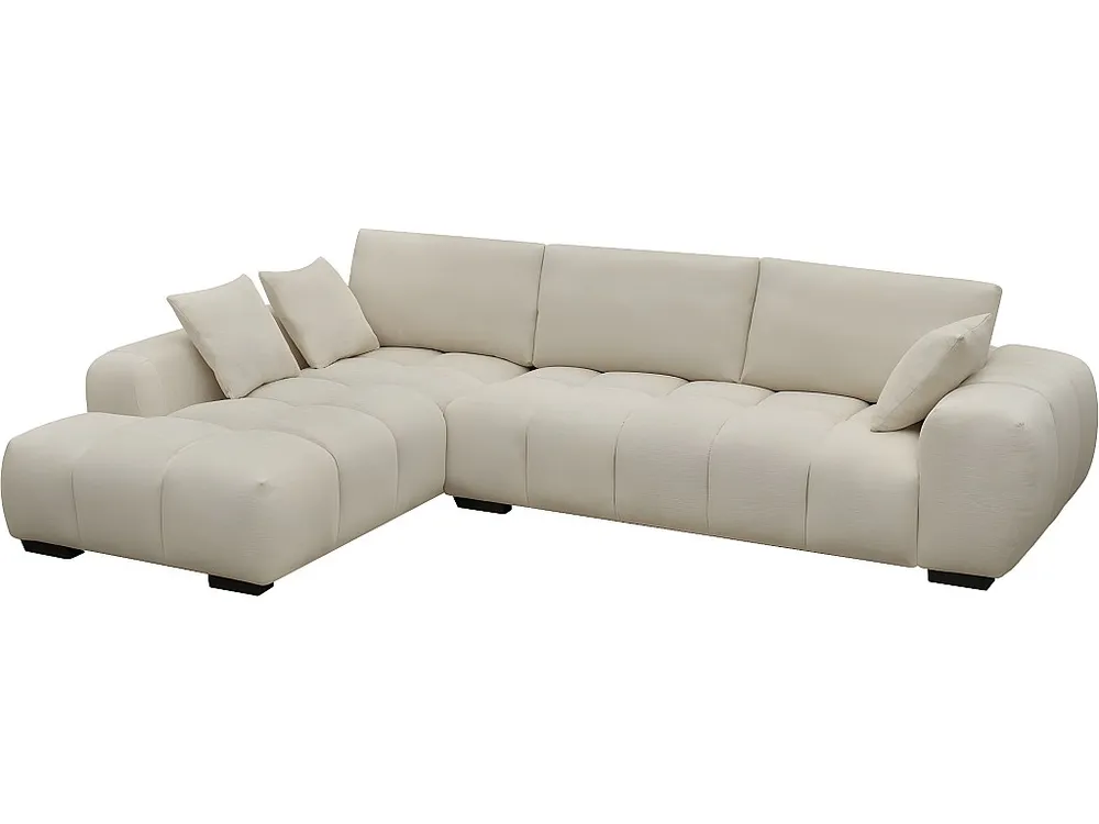 Hoekbank "Monceau" ecru stof - 3 comfortabele zitplaatsen met 6 bijpassende kussens