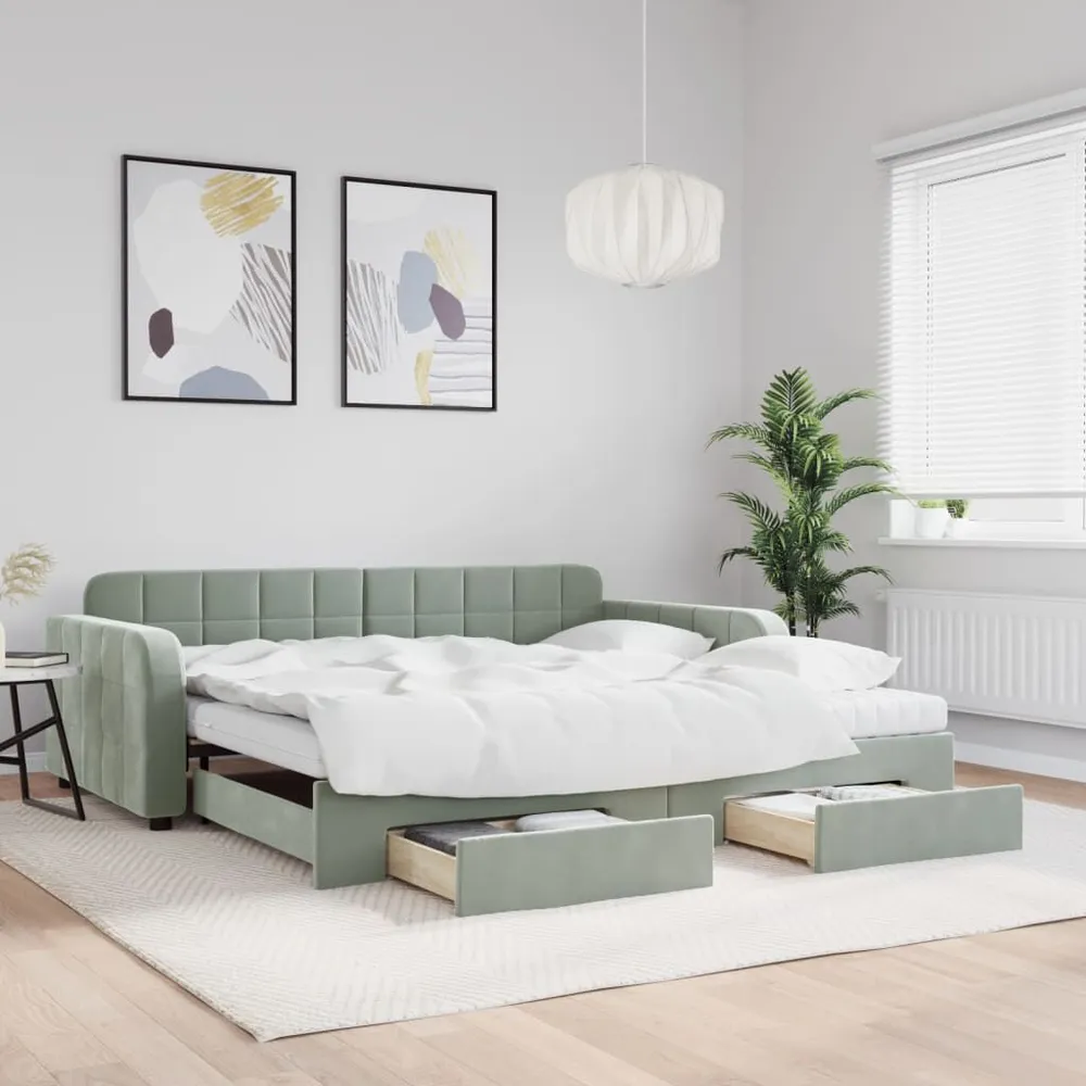 OEM Kwaliteit Slaapbank onderschuifbed en lades 100x200 cm fluweel lichtgrijs