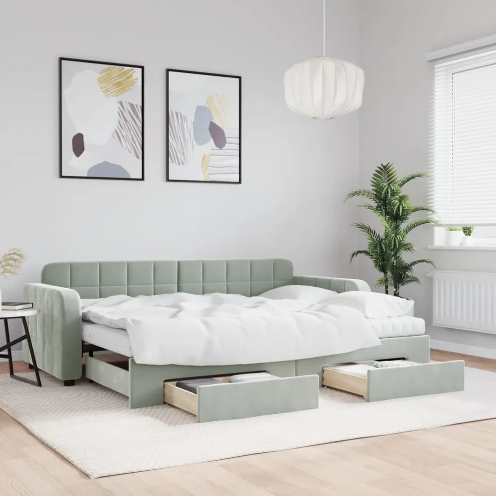 OEM Kwaliteit Slaapbank onderschuifbed en lades 80x200 cm fluweel lichtgrijs