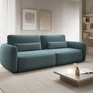 Premium Driezitsslaapbank van blauwe stof met textuur VOPOZA