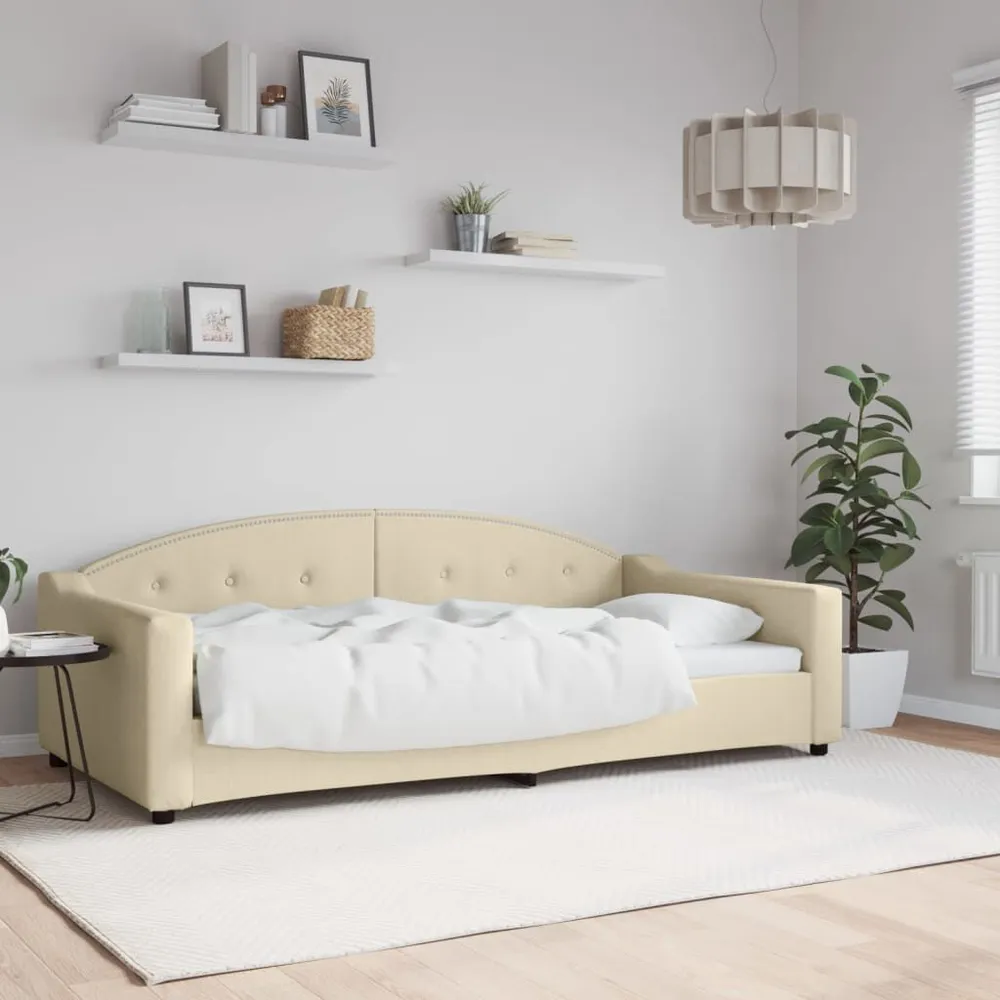 Slaapbank 100x200 cm stof crèmekleurig Complete Set Gordijnen