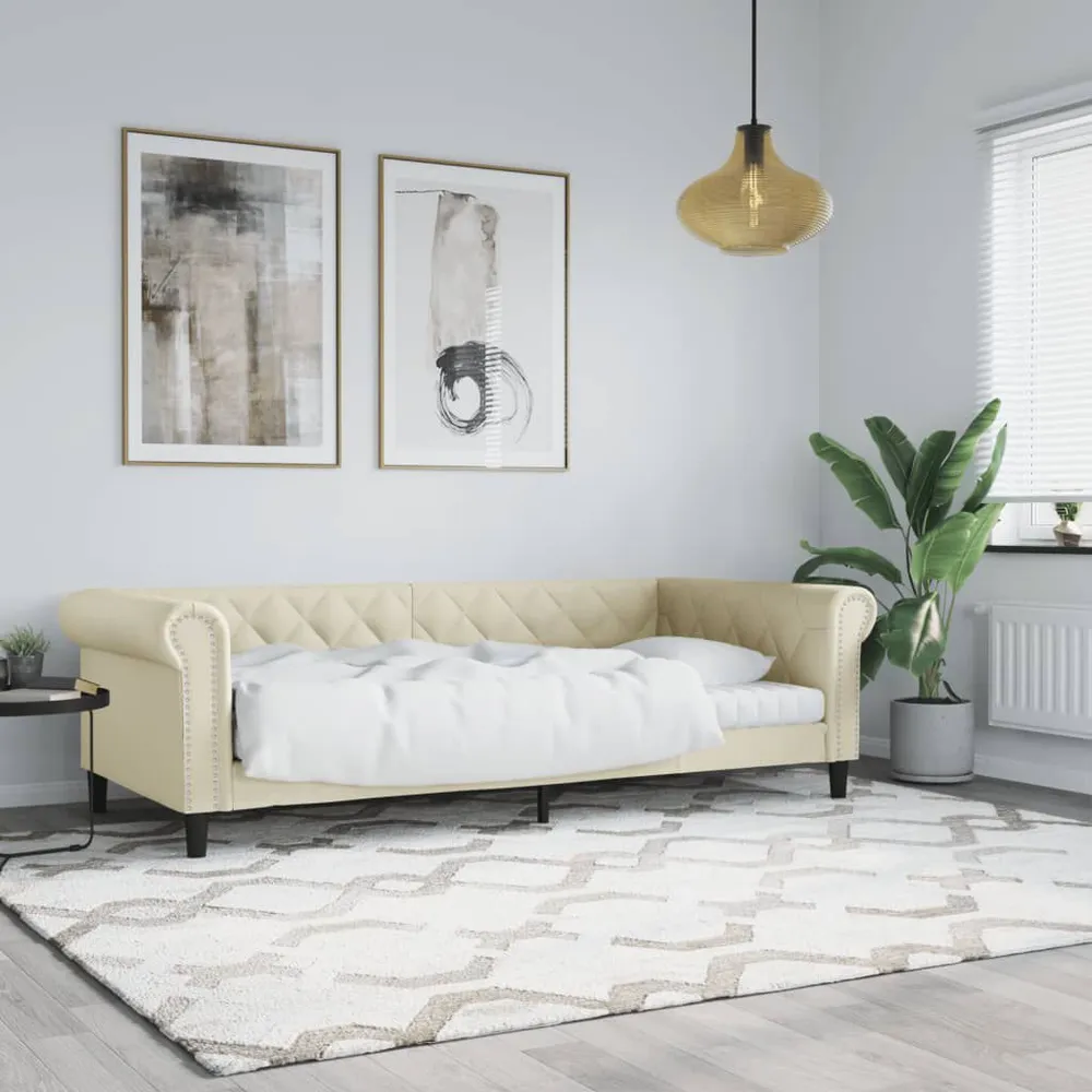 Slaapbank 80x200 cm kunstleer crèmekleurig met Geïntegreerde USB