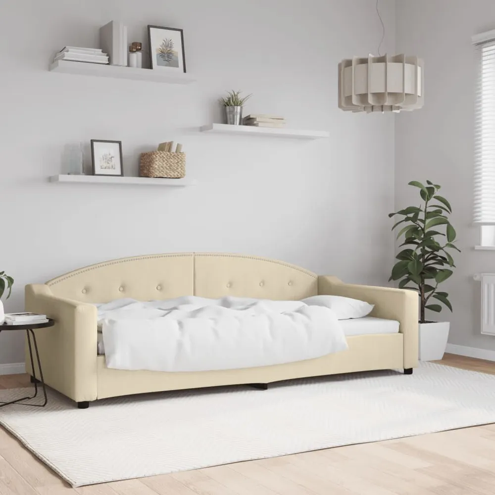 Slaapbank 90x200 cm stof crèmekleurig | Opvouwbaar | Compact