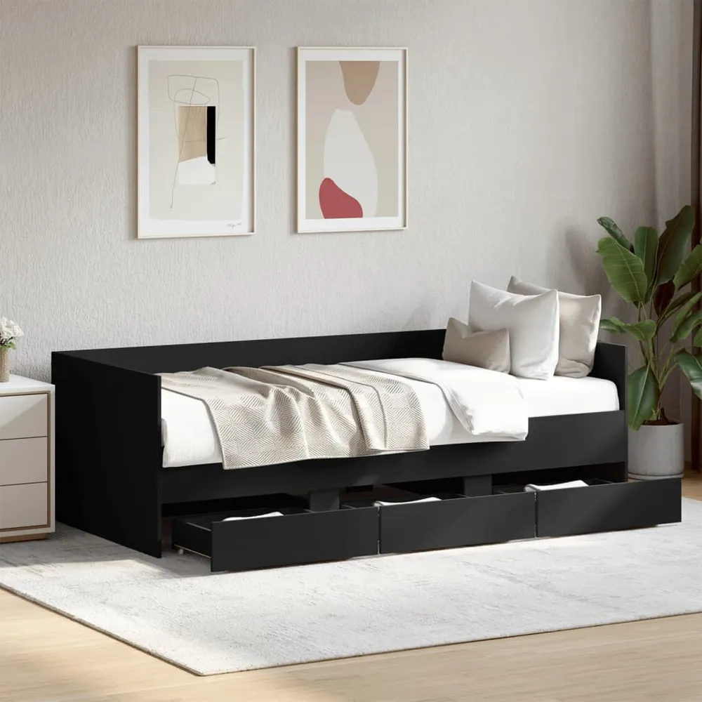 Slaapbank met lades zonder matras 75x190 cm zwart
