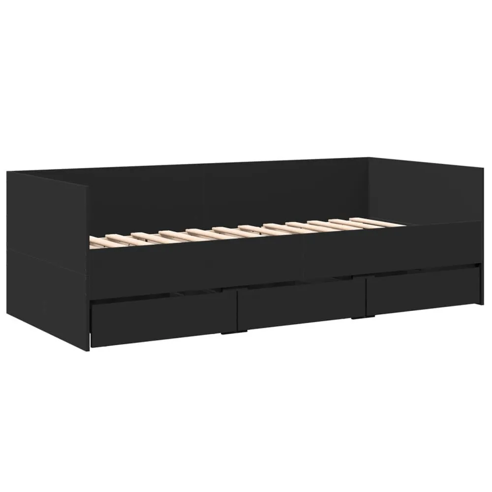Slaapbank met lades zonder matras 75x190 cm zwart
