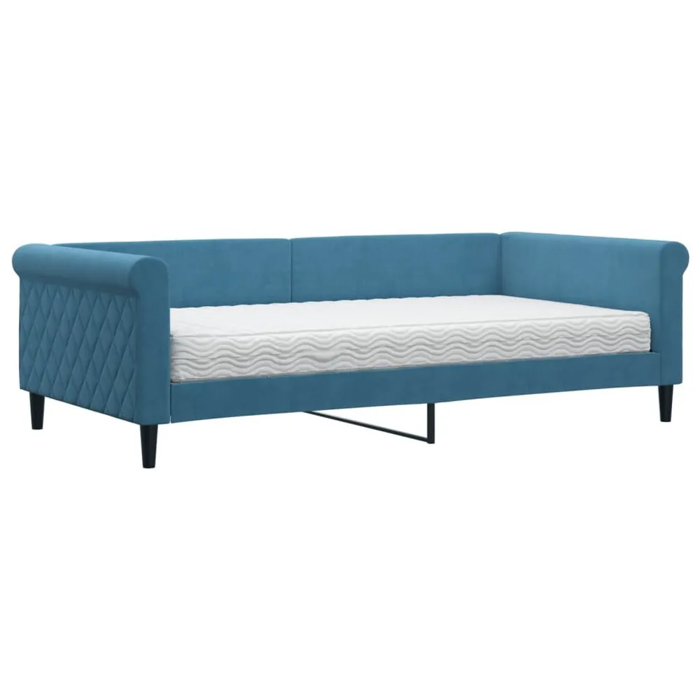 Slaapbank met matras 100x200 cm fluweel blauw