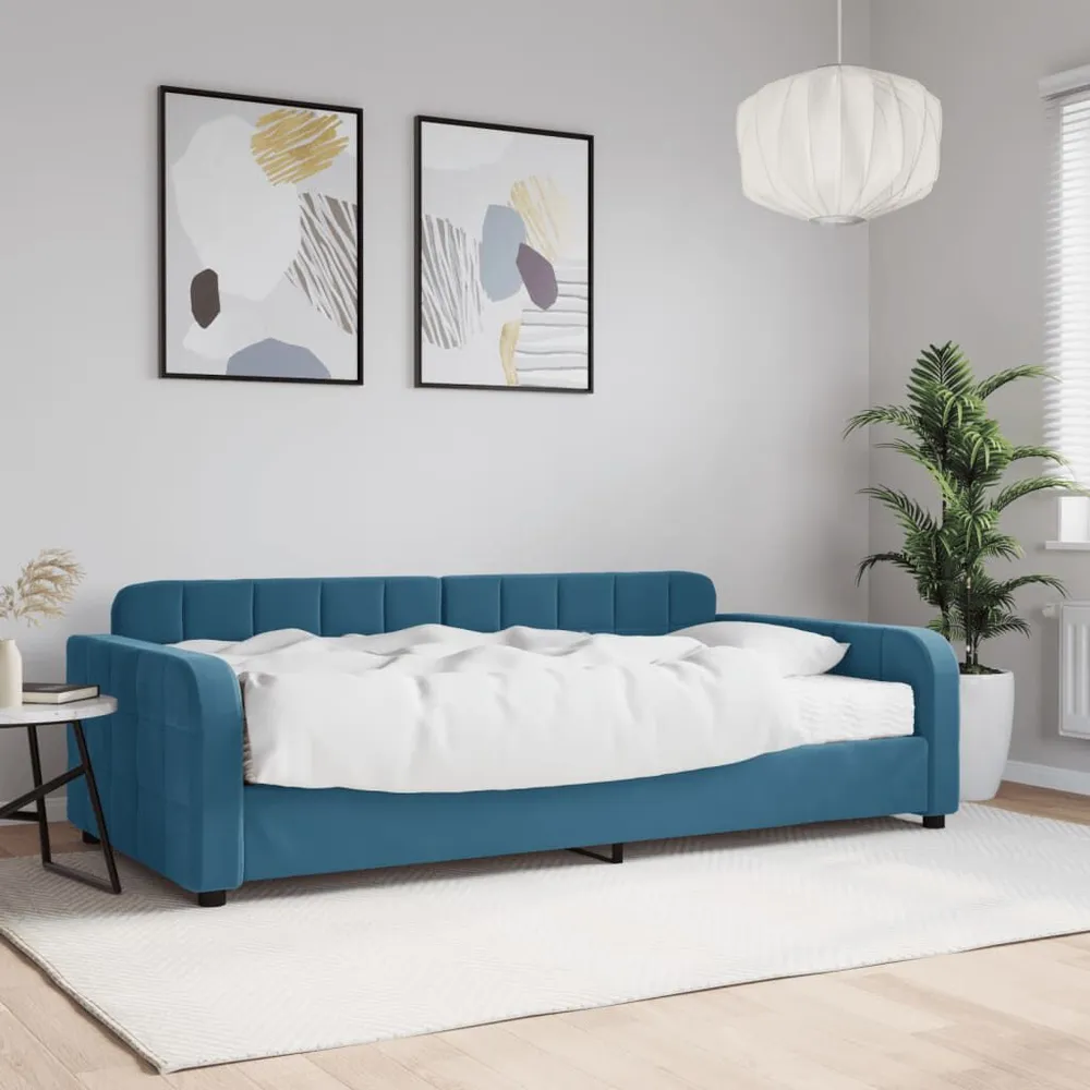 Slaapbank met matras 100x200 cm fluweel blauw