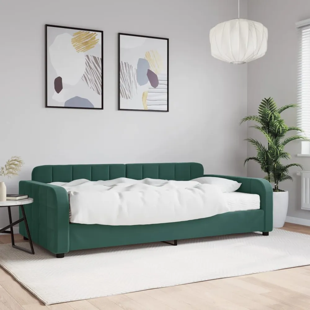 Slaapbank met matras 100x200 cm fluweel donkergroen