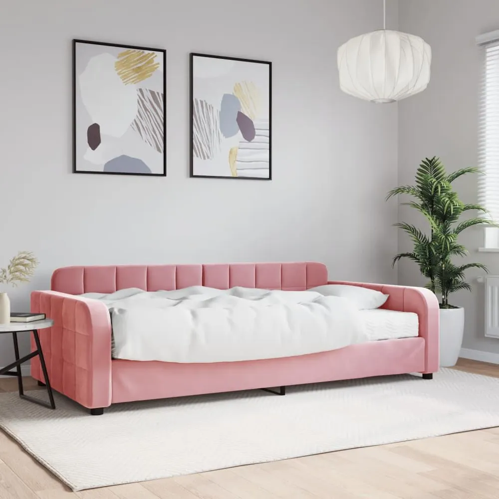 Slaapbank met matras 100x200 cm fluweel roze | Opvouwbaar | Compact