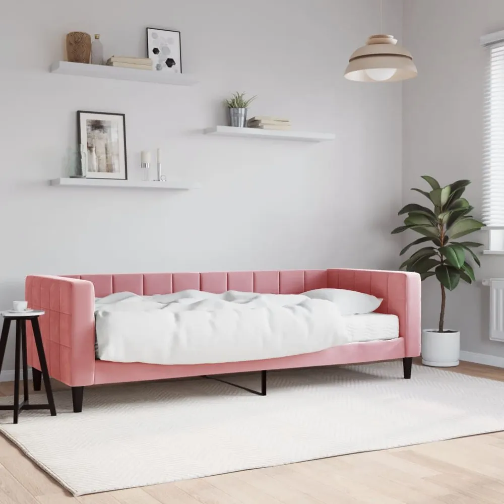 Slaapbank met matras 80x200 cm fluweel roze Beige | Donkergrijs