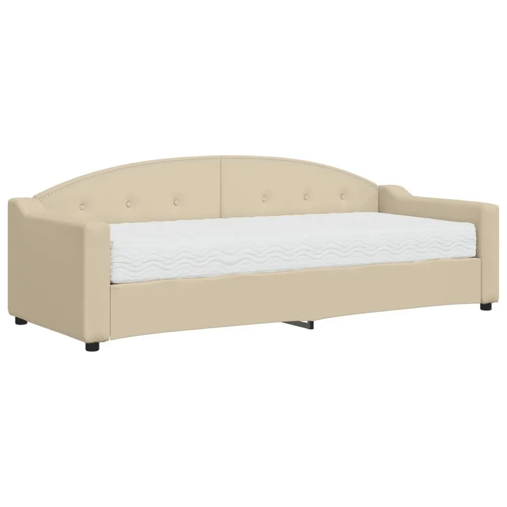 Slaapbank met matras 80x200 cm stof crèmekleurig met Geïntegreerde USB