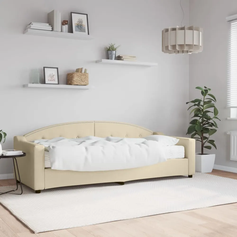 Slaapbank met matras 80x200 cm stof crèmekleurig met Geïntegreerde USB