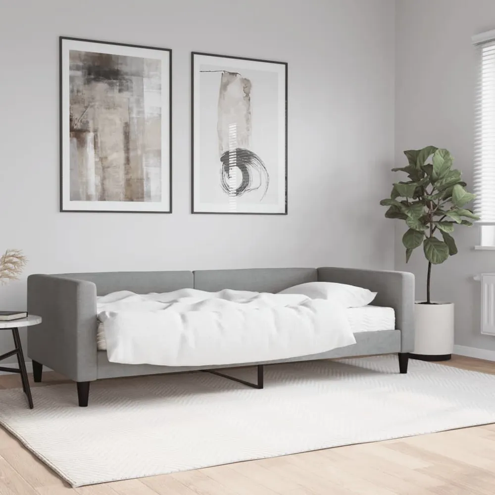 Slaapbank met matras 90x190 cm stof lichtgrijs